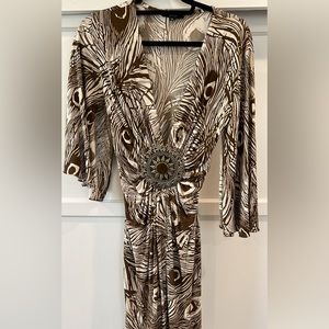 Stunning Sky brand peacock feather design dress in size medium